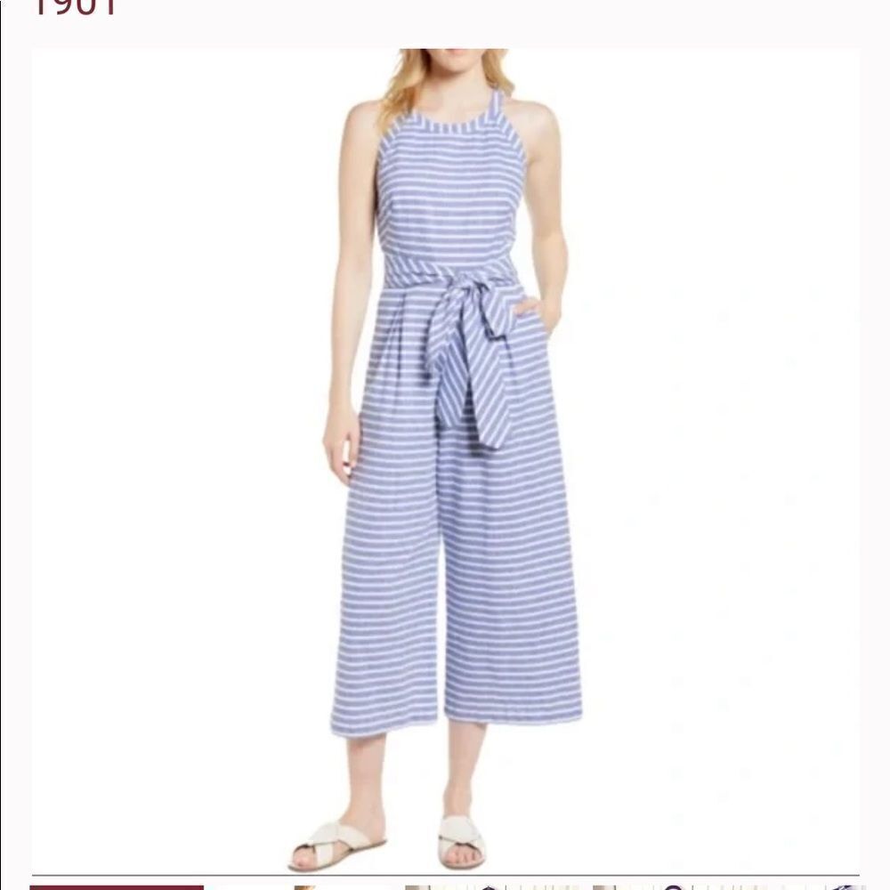 Nordstrom 1901 striped cropped wide leg jumpsuit with pockets. Zippered back.